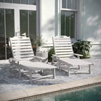 Merrick Lane Gaylord Set of 2 Adjustable Adirondack Loungers with Cup Holders- All-Weather Indoor/Outdoor HDPE Lounge Chairs