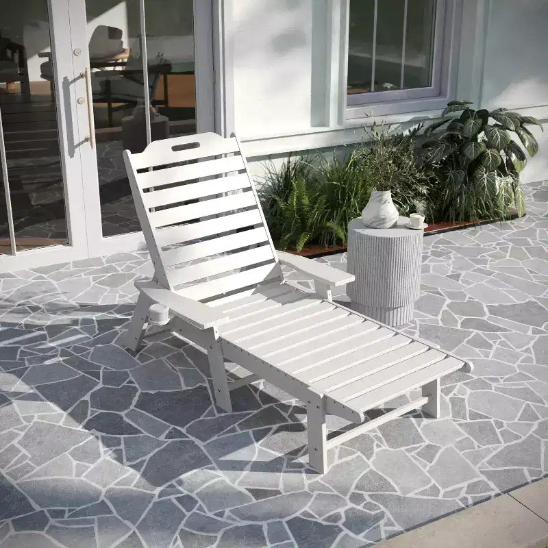 Merrick Lane Gaylord Set of 2 Adjustable Adirondack Loungers with Cup Holders- All-Weather Indoor/Outdoor HDPE Lounge Chairs