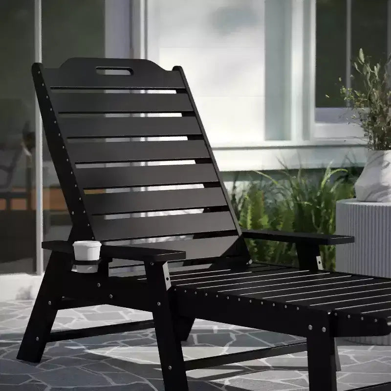 Merrick Lane Gaylord Set of 2 Adjustable Adirondack Loungers with Cup Holders- All-Weather Indoor/Outdoor HDPE Lounge Chairs