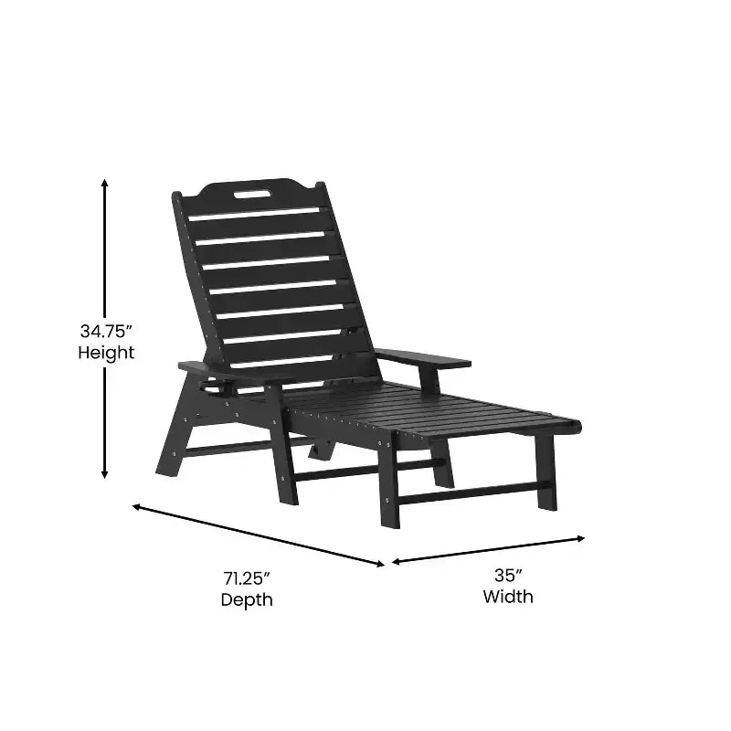 Merrick Lane Gaylord Set of 2 Adjustable Adirondack Loungers with Cup Holders- All-Weather Indoor/Outdoor HDPE Lounge Chairs