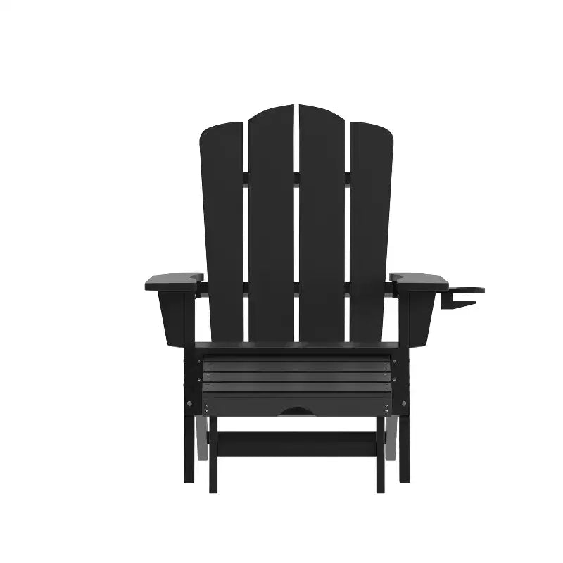 Merrick Lane HDPE Adirondack Chair with Cup Holder and Pull Out Ottoman, All-Weather HDPE Indoor/Outdoor Lounge Chair