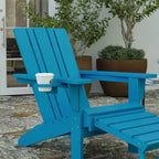 Merrick Lane HDPE Adirondack Chair with Cup Holder and Pull Out Ottoman, All-Weather HDPE Indoor/Outdoor Lounge Chair