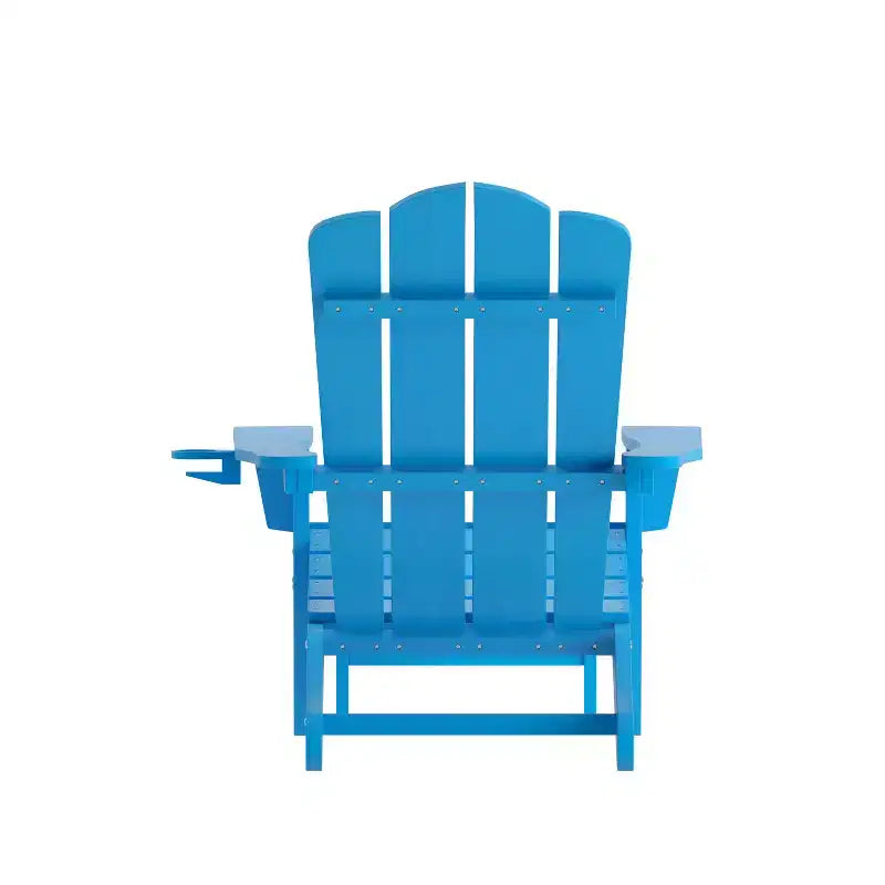 Merrick Lane HDPE Adirondack Chair with Cup Holder and Pull Out Ottoman, All-Weather HDPE Indoor/Outdoor Lounge Chair