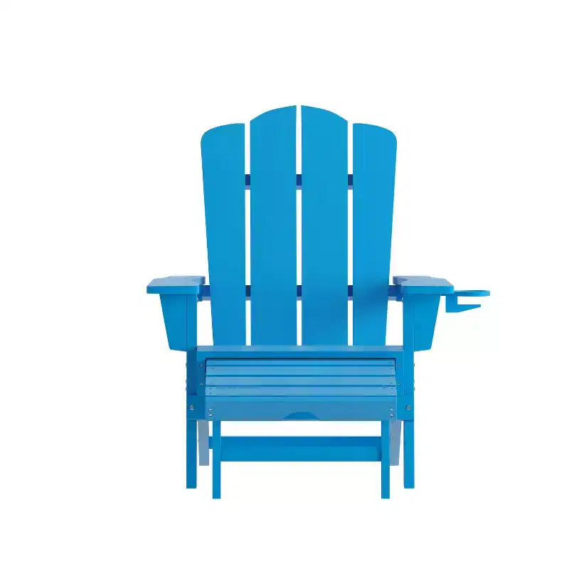 Merrick Lane HDPE Adirondack Chair with Cup Holder and Pull Out Ottoman, All-Weather HDPE Indoor/Outdoor Lounge Chair