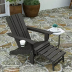 Merrick Lane HDPE Adirondack Chair with Cup Holder and Pull Out Ottoman, All-Weather HDPE Indoor/Outdoor Lounge Chair