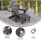 Merrick Lane HDPE Adirondack Chair with Cup Holder and Pull Out Ottoman, All-Weather HDPE Indoor/Outdoor Lounge Chair