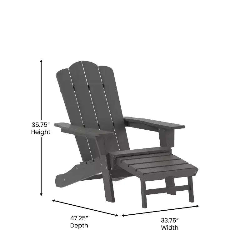 Merrick Lane HDPE Adirondack Chair with Cup Holder and Pull Out Ottoman, All-Weather HDPE Indoor/Outdoor Lounge Chair