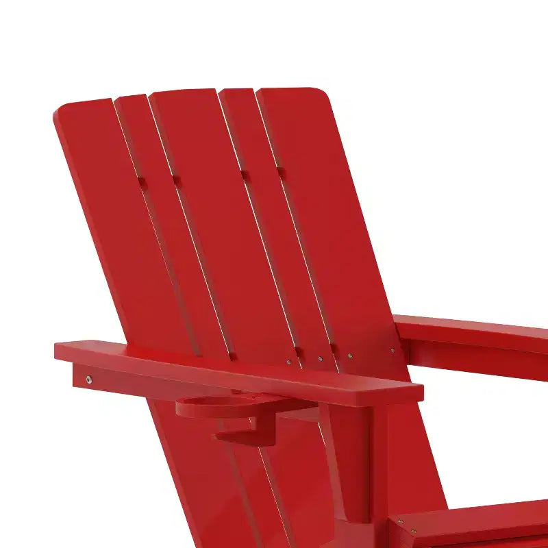 Merrick Lane HDPE Adirondack Chair with Cup Holder and Pull Out Ottoman, All-Weather HDPE Indoor/Outdoor Lounge Chair