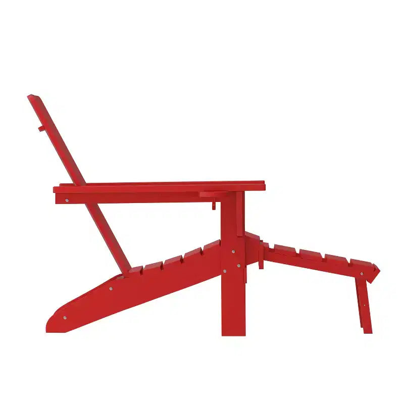 Merrick Lane HDPE Adirondack Chair with Cup Holder and Pull Out Ottoman, All-Weather HDPE Indoor/Outdoor Lounge Chair