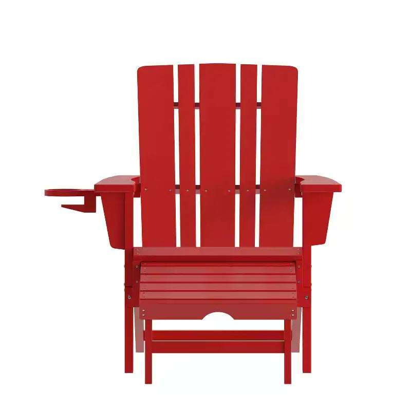 Merrick Lane HDPE Adirondack Chair with Cup Holder and Pull Out Ottoman, All-Weather HDPE Indoor/Outdoor Lounge Chair