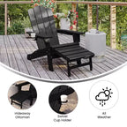 Merrick Lane HDPE Adirondack Chair with Cup Holder and Pull Out Ottoman, All-Weather HDPE Indoor/Outdoor Lounge Chair