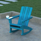 Emma and Oliver Adirondack Rocking Chair with Cup Holder, Weather Resistant HDPE Adirondack Rocking Chair