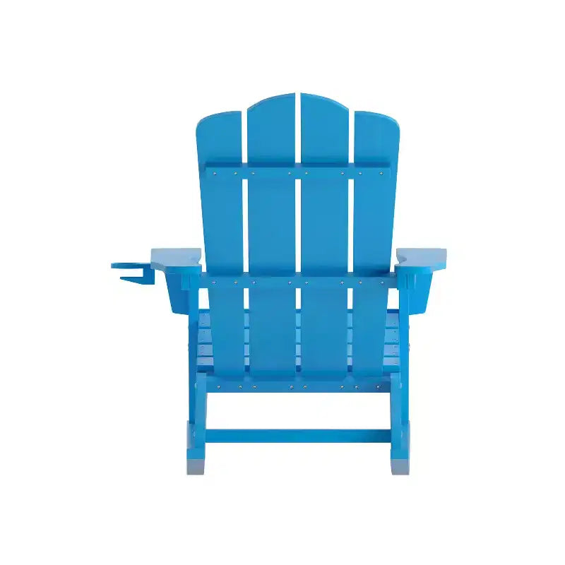 Emma and Oliver Adirondack Rocking Chair with Cup Holder, Weather Resistant HDPE Adirondack Rocking Chair