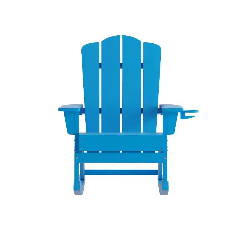 Emma and Oliver Adirondack Rocking Chair with Cup Holder, Weather Resistant HDPE Adirondack Rocking Chair