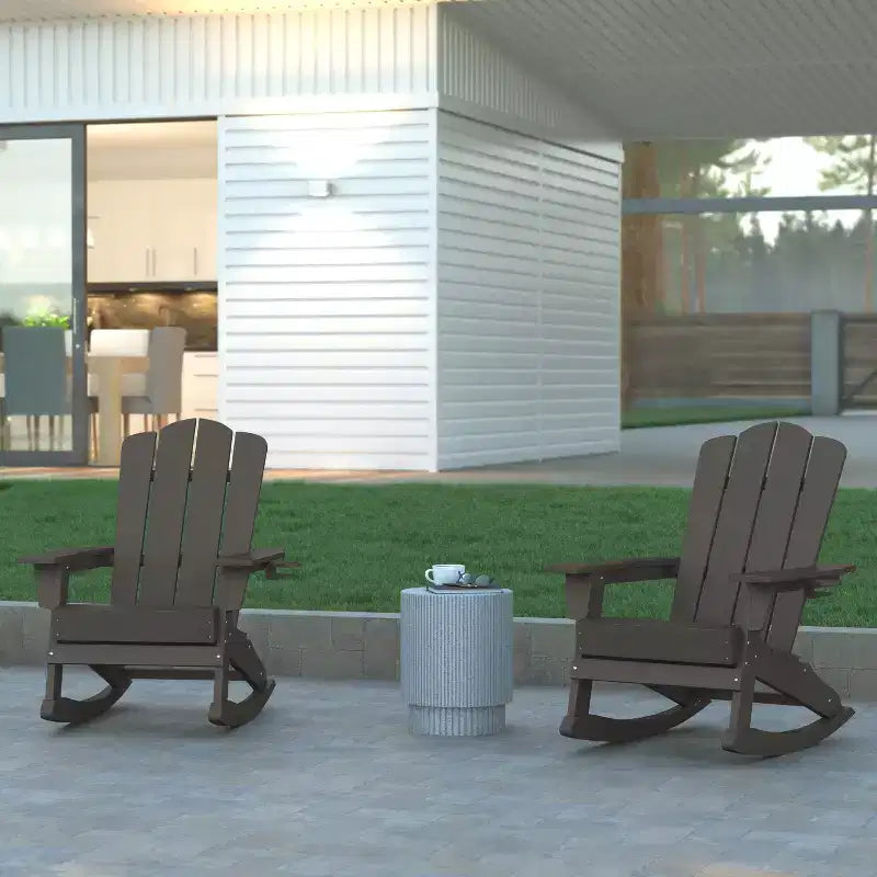 Emma and Oliver Adirondack Rocking Chair with Cup Holder, Weather Resistant HDPE Adirondack Rocking Chair