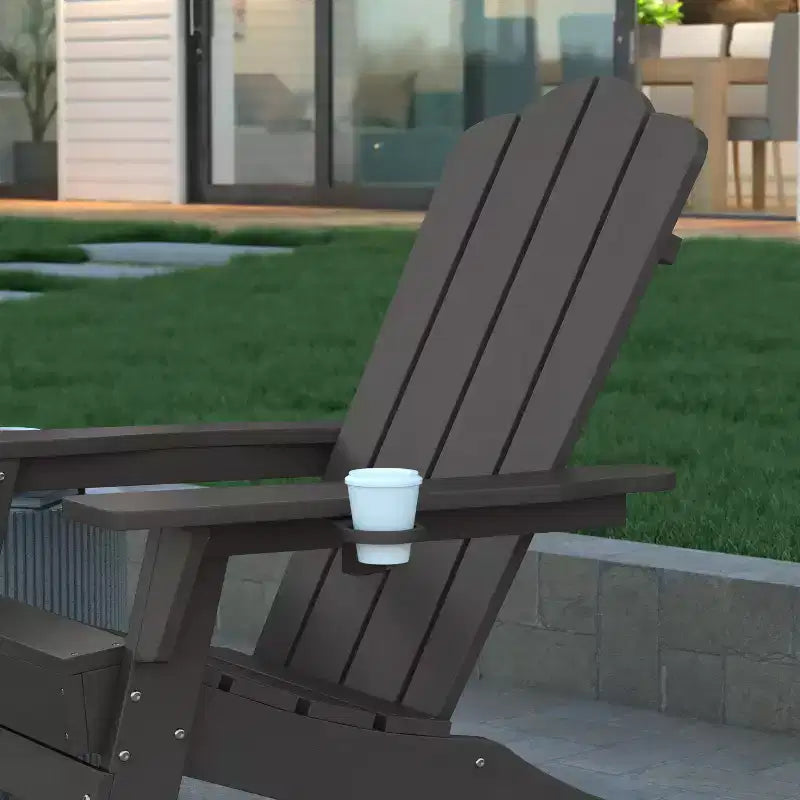 Emma and Oliver Adirondack Rocking Chair with Cup Holder, Weather Resistant HDPE Adirondack Rocking Chair
