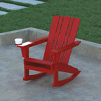 Emma and Oliver Adirondack Rocking Chair with Cup Holder, Weather Resistant HDPE Adirondack Rocking Chair