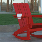 Emma and Oliver Adirondack Rocking Chair with Cup Holder, Weather Resistant HDPE Adirondack Rocking Chair