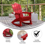 Emma and Oliver Adirondack Rocking Chair with Cup Holder, Weather Resistant HDPE Adirondack Rocking Chair