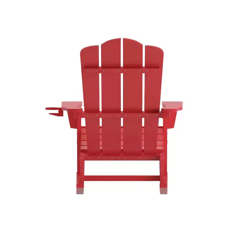 Emma and Oliver Adirondack Rocking Chair with Cup Holder, Weather Resistant HDPE Adirondack Rocking Chair