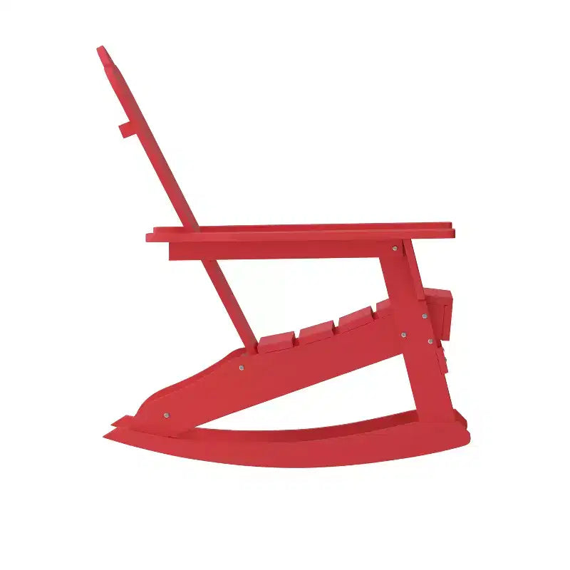 Emma and Oliver Adirondack Rocking Chair with Cup Holder, Weather Resistant HDPE Adirondack Rocking Chair