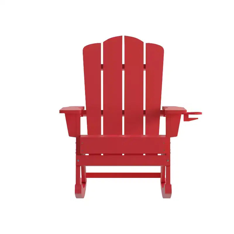 Emma and Oliver Adirondack Rocking Chair with Cup Holder, Weather Resistant HDPE Adirondack Rocking Chair