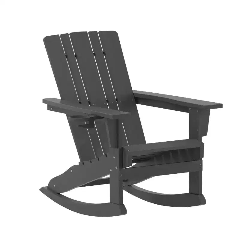 Poltrona a dondolo Adirondack Emma e Oliver con portabicchieri, poltrona a dondolo Adirondack in HDPE resistente alle intemperie