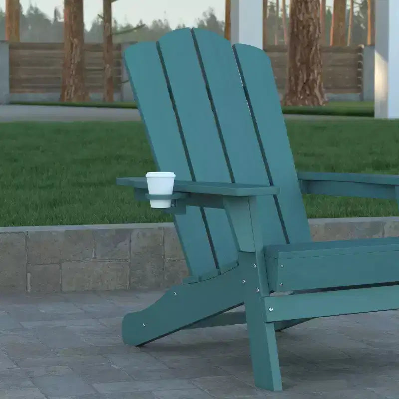 Emma and Oliver Set di 2 sedie Adirondack con portabicchieri, sedie Adirondack in HDPE resistenti alle intemperie