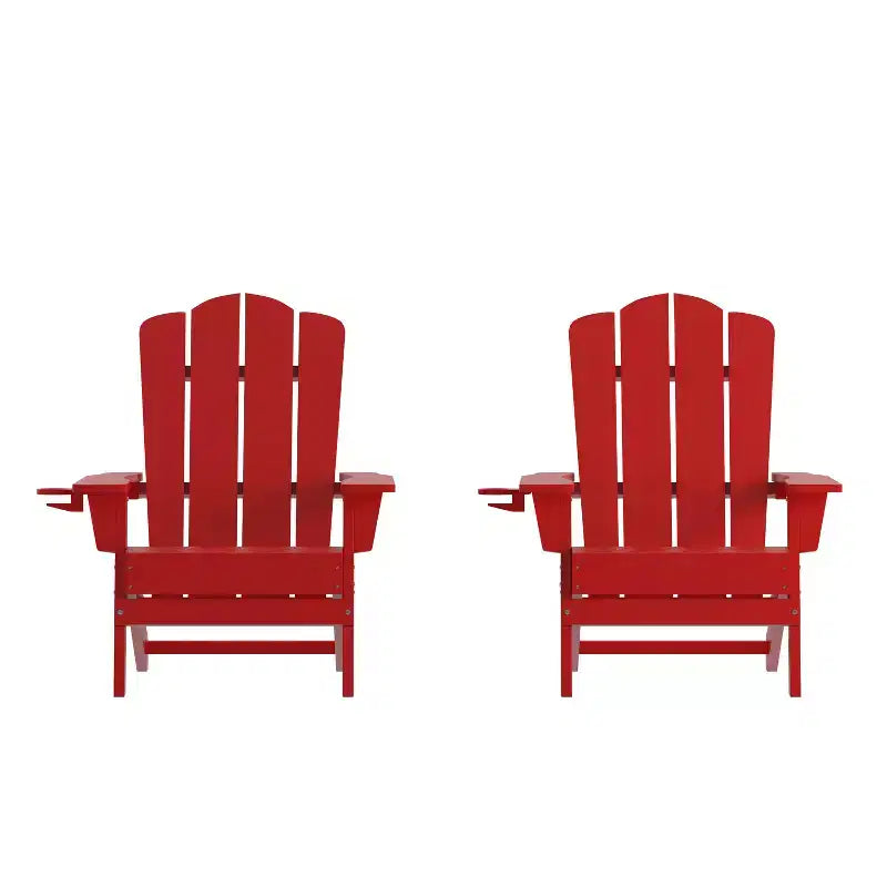 Emma and Oliver Set di 2 sedie Adirondack con portabicchieri, sedie Adirondack in HDPE resistenti alle intemperie