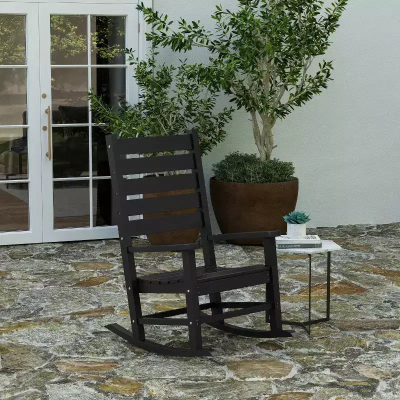 Merrick Lane Contemporary Rocking Chair, All-Weather HDPE Indoor/Outdoor Rocker