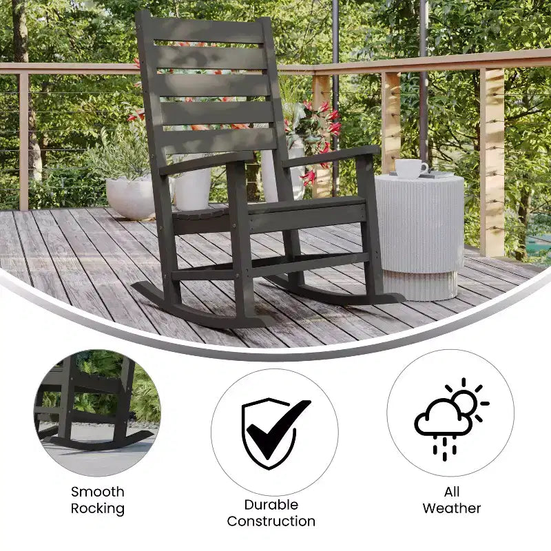 Merrick Lane Contemporary Rocking Chair, All-Weather HDPE Indoor/Outdoor Rocker