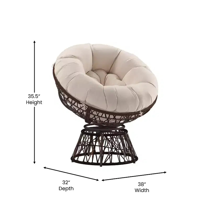 Merrick Lane Papasan Style Woven Wicker Swivel Patio Chair with Removable All-Weather Cushion