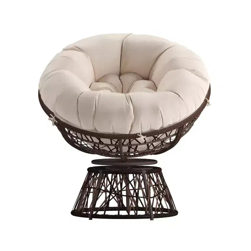 Merrick Lane Papasan Style Woven Wicker Swivel Patio Chair with Removable All-Weather Cushion