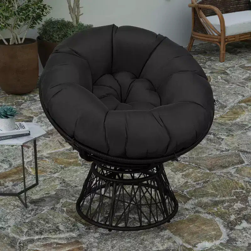 Merrick Lane Papasan Style Woven Wicker Swivel Patio Chair with Removable All-Weather Cushion