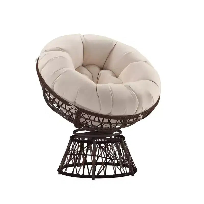 Sedia da patio girevole in vimini intrecciato stile Papasan Merrick Lane con cuscino rimovibile resistente alle intemperie