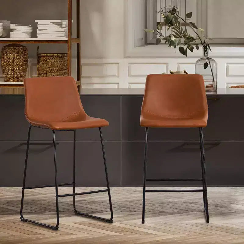 FERPIT Modern Faux Leather Counter Bar Stools Upholstered with Metal Frame 2 Pack