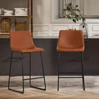 FERPIT Modern Faux Leather Counter Bar Stools Upholstered with Metal Frame 2 Pack