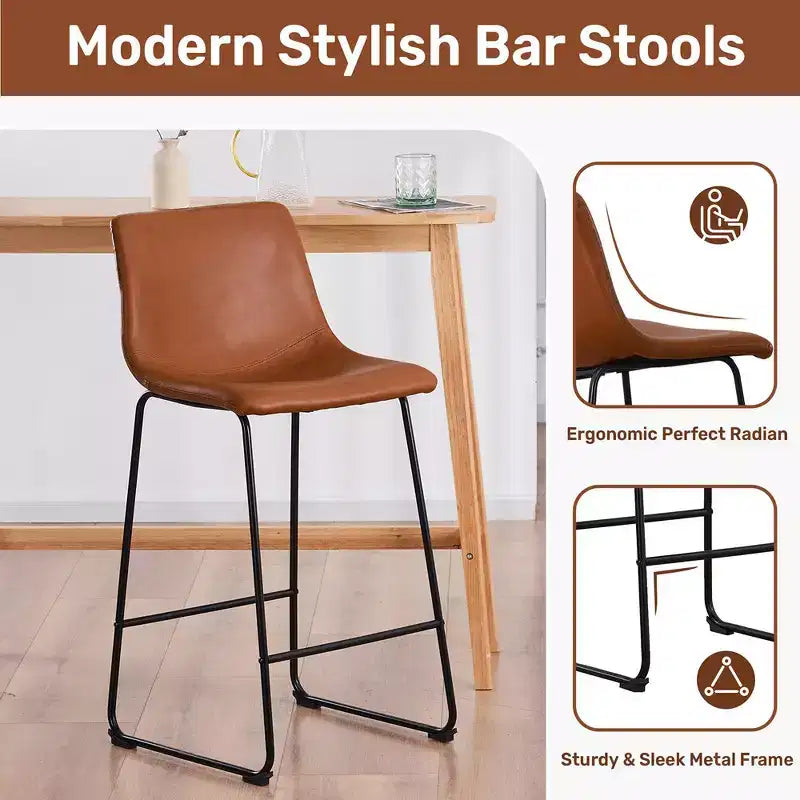 FERPIT Modern Faux Leather Counter Bar Stools Upholstered with Metal Frame 2 Pack