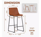 FERPIT Modern Faux Leather Counter Bar Stools Upholstered with Metal Frame 2 Pack