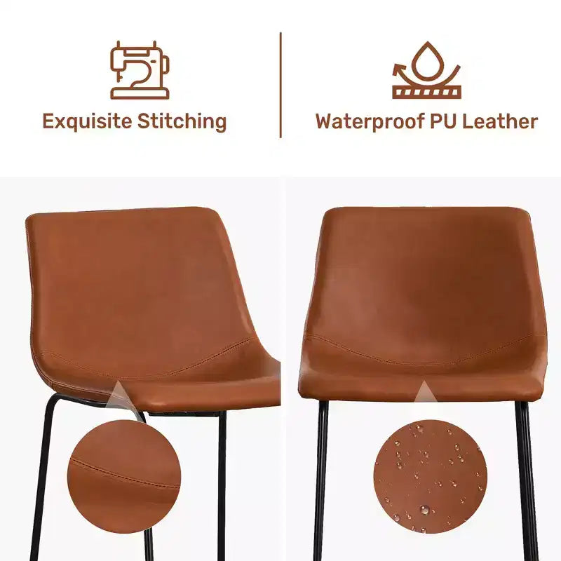 FERPIT Modern Faux Leather Counter Bar Stools Upholstered with Metal Frame 2 Pack