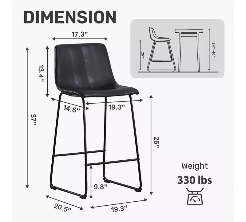 FERPIT Modern Faux Leather Counter Bar Stools Upholstered with Metal Frame 2 Pack