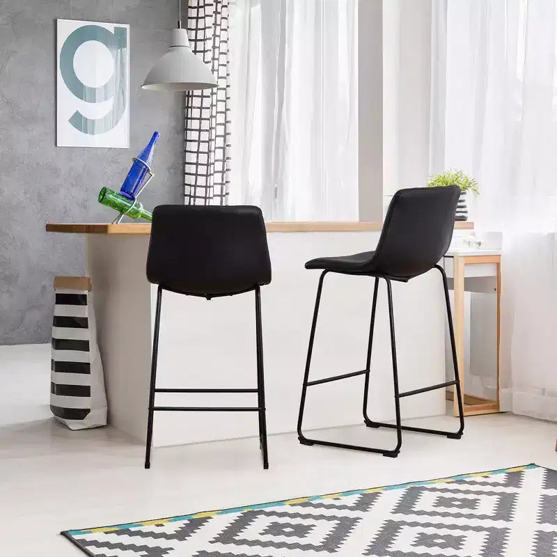 FERPIT Modern Faux Leather Counter Bar Stools Upholstered with Metal Frame 2 Pack