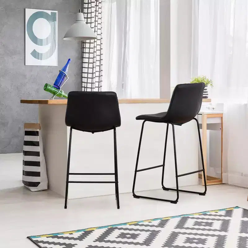 FERPIT Modern Faux Leather Counter Bar Stools Upholstered with Metal Frame 2 Pack