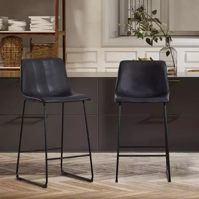 FERPIT Modern Faux Leather Counter Bar Stools Upholstered with Metal Frame 2 Pack