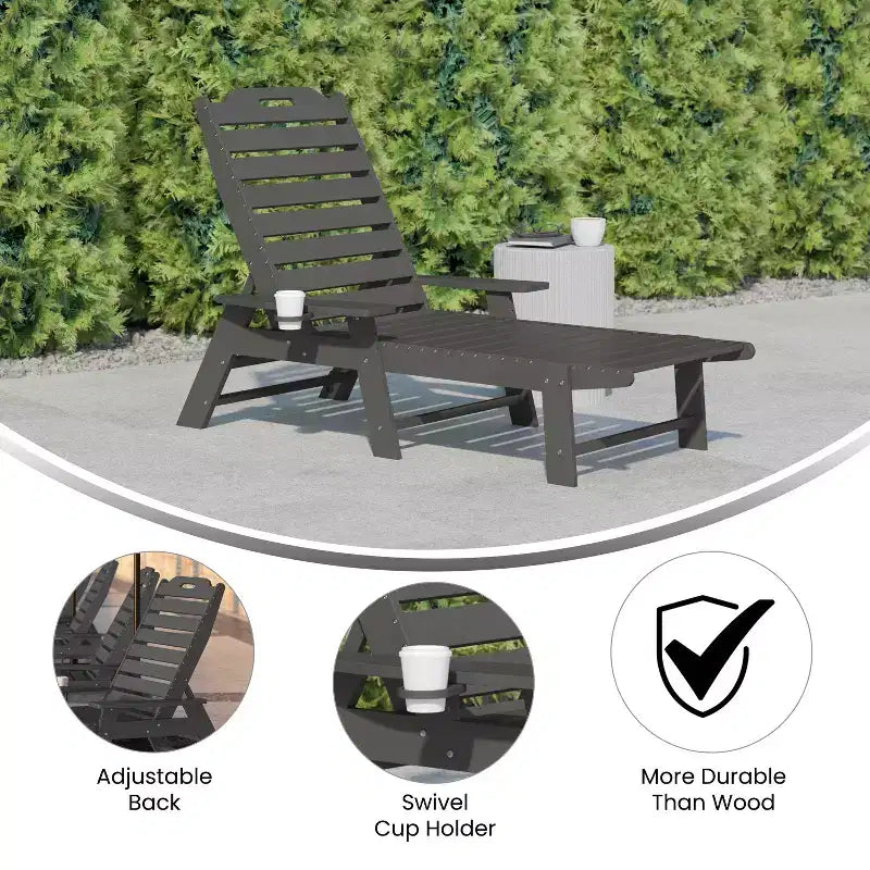Flash Furniture Monterey Sedia a Sdraio Regolabile Adirondack con Portabicchieri - Sedia da Giardino in HDPE per Interni ed Esterni Resistente alle Intemperie