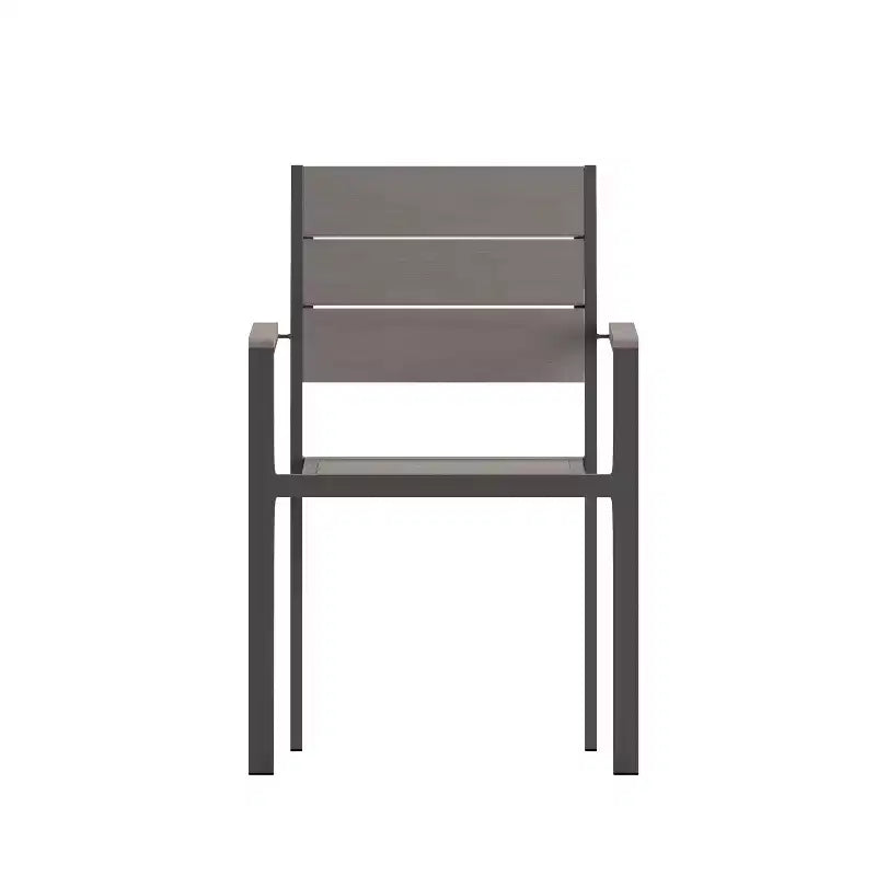 Flash Furniture Finch Commercial Grade Patio Chair with Arms, Stackable Side Chair with Faux Teak Poly Slats and Metal Frame