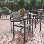 Flash Furniture Finch Commercial Grade Patio Chair with Arms, Stackable Side Chair with Faux Teak Poly Slats and Metal Frame