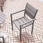 Flash Furniture Finch Commercial Grade Patio Chair with Arms, Stackable Side Chair with Faux Teak Poly Slats and Metal Frame