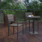 Flash Furniture Finch Commercial Grade Patio Chair with Arms, Stackable Side Chair with Faux Teak Poly Slats and Metal Frame