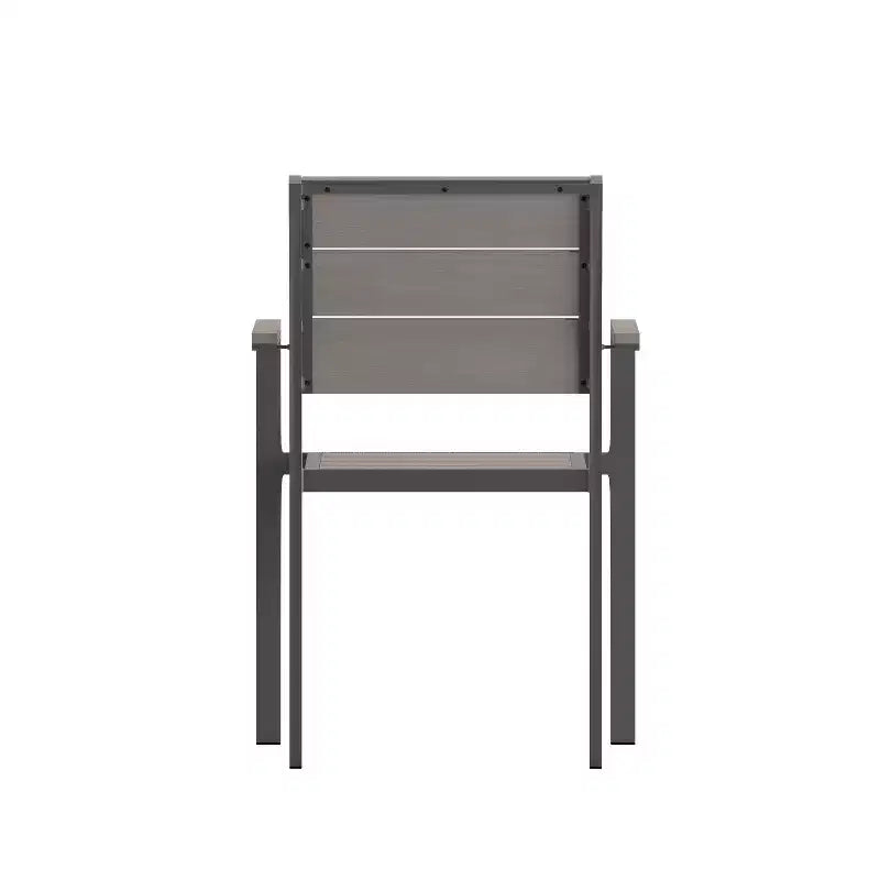 Flash Furniture Finch Commercial Grade Patio Chair with Arms, Stackable Side Chair with Faux Teak Poly Slats and Metal Frame